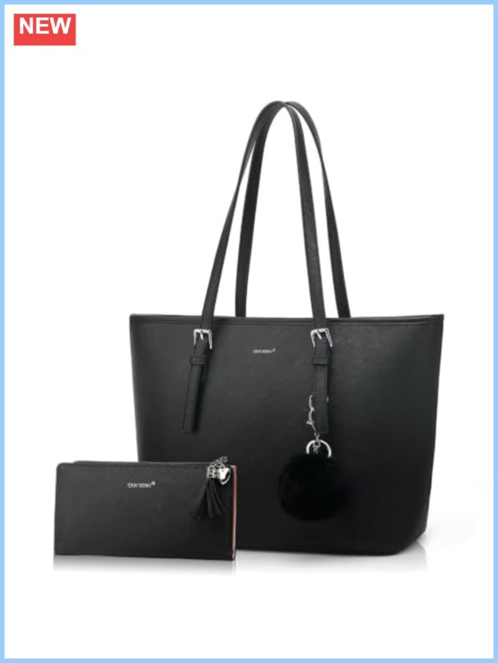 PU Leather Tote Bag Shoulder Handbag Large Work Bag 2-in-1 Set